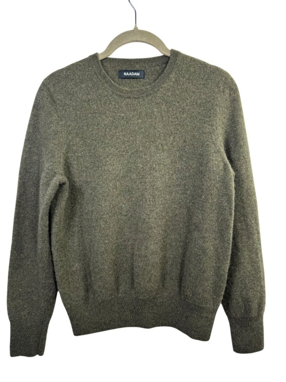 Naadam Olive Green 100% Cashmere Crewneck Sweater Size Small Quiet Luxury Cozy